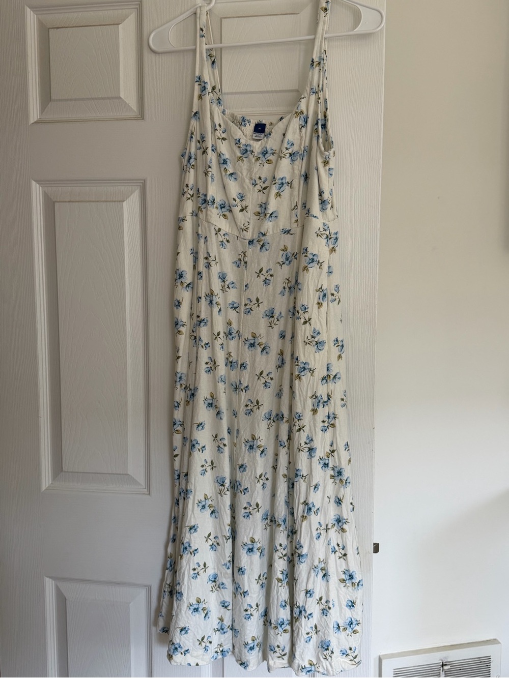 Old Navy White Maxi Dress with Blue Floral Print